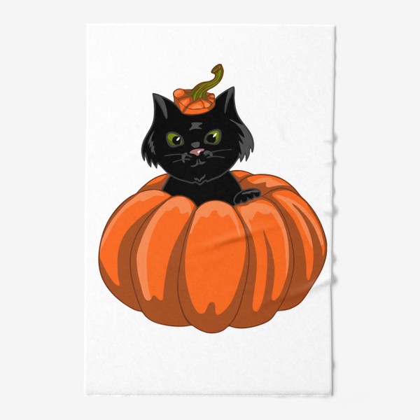 Полотенце «Черный кот в тыкве. Хэллоуин.»