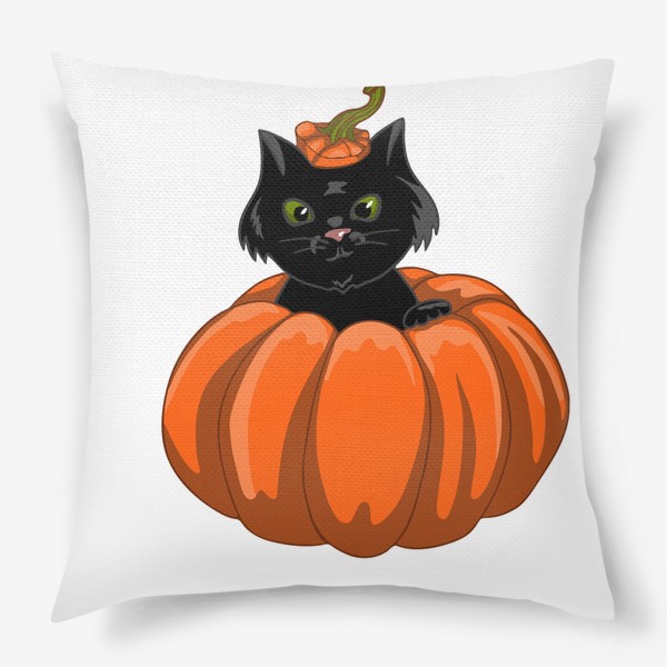 Подушка «Черный кот в тыкве. Хэллоуин.»