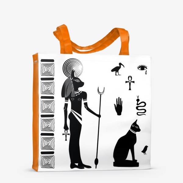 Сумка-шоппер «Древнеегипетская богигня Бастет с кошачьей головой и древнеегипетские символы»