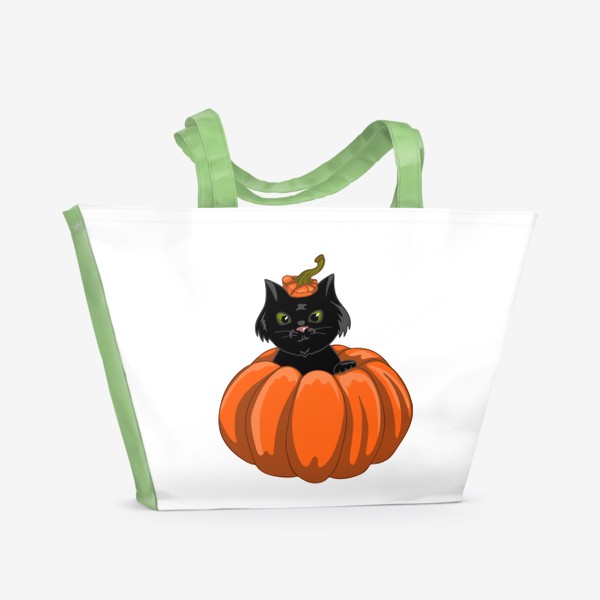 Пляжная сумка «Черный кот в тыкве. Хэллоуин.»