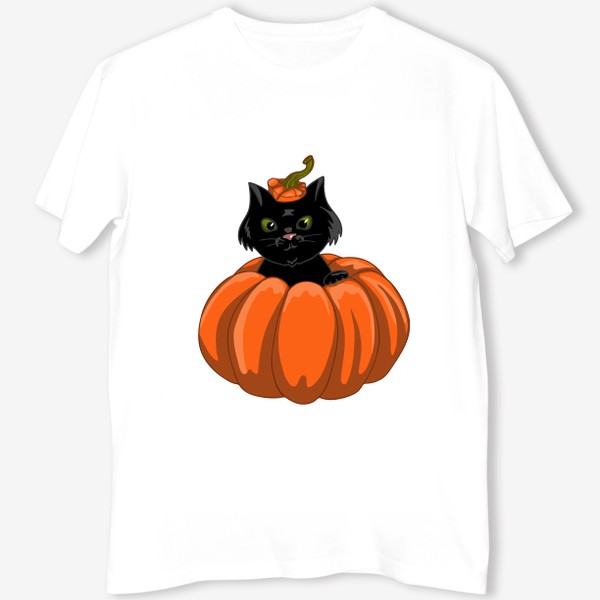 Футболка «Черный кот в тыкве. Хэллоуин.»