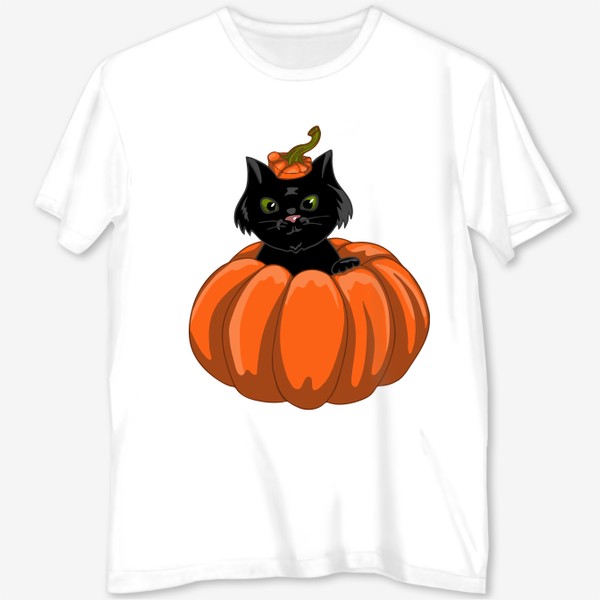 Футболка с полной запечаткой «Черный кот в тыкве. Хэллоуин.»