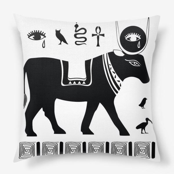 Подушка &laquo;Древнеегипетский бог Апис в виде священного быка и древнеегипетские символы&raquo;