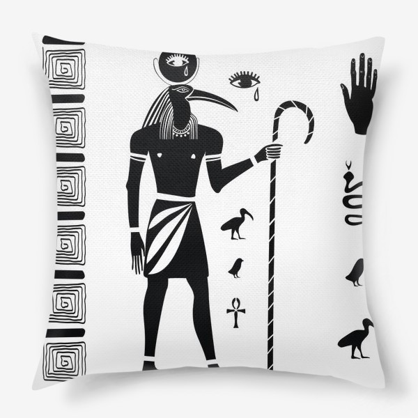 Подушка &laquo;Древнеегипетский бог Тот с головой ибиса и древнеегипетские символы&raquo;
