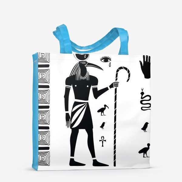 Сумка-шоппер «Древнеегипетский бог Тот с головой ибиса и древнеегипетские символы»