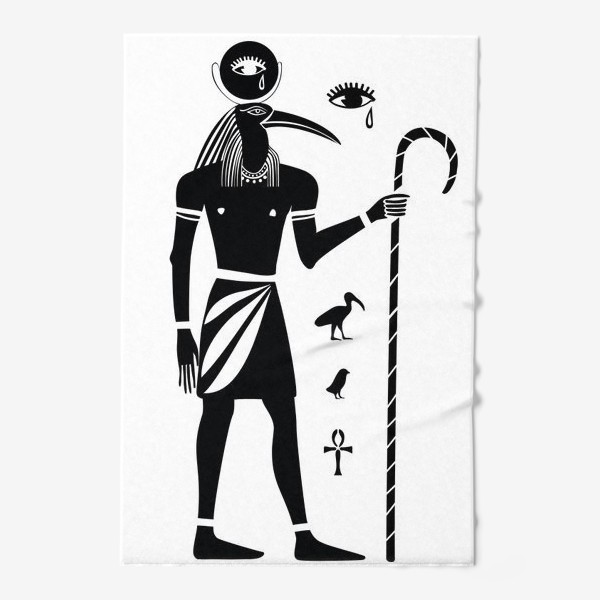 Полотенце «Древнеегипетский бог Тот с головой ибиса и древнеегипетские символы»