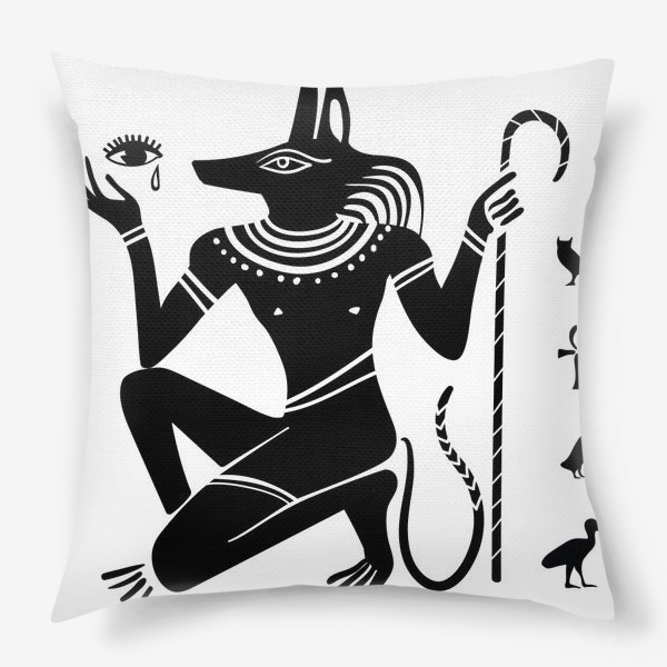Подушка &laquo;Древнеегипетский бог Анубис с собачьей головой и древнеегипетские символы&raquo;
