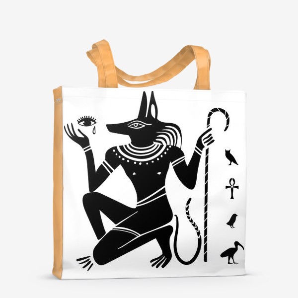 Сумка-шоппер &laquo;Древнеегипетский бог Анубис с собачьей головой и древнеегипетские символы&raquo;