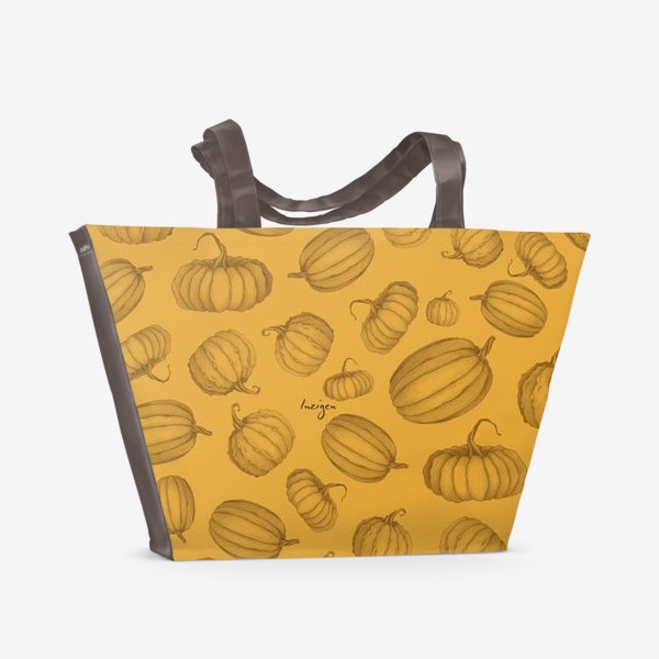 Пляжная сумка «Тыквы (паттерн на горчичном)»