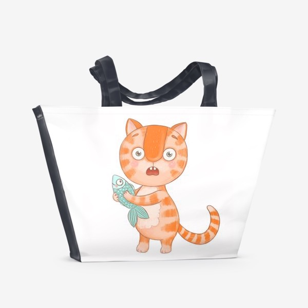 Пляжная сумка «Котик Кексик удивлен»