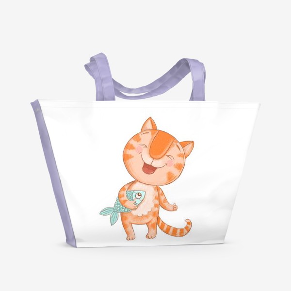 Пляжная сумка «Котик Кексик смеется»