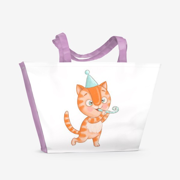 Пляжная сумка «Котик Кексик радуется»