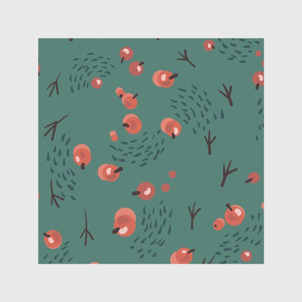 Скатерть &laquo;Красные ягоды и птичьи следы на темно-бирюзовом фоне. Новогодняя тема.&raquo;