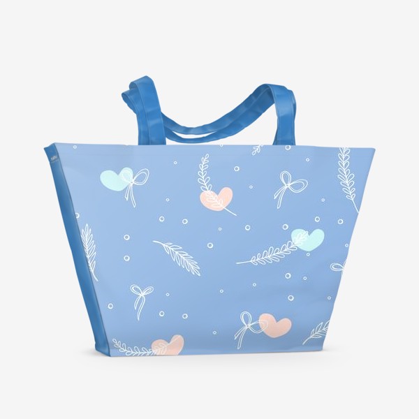 Пляжная сумка «Нежный узор с сердечками и перышками»