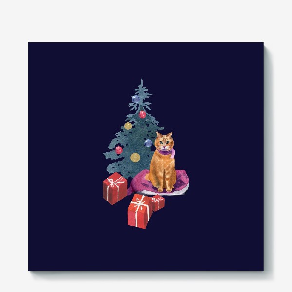 Холст «Christmas with a cat»