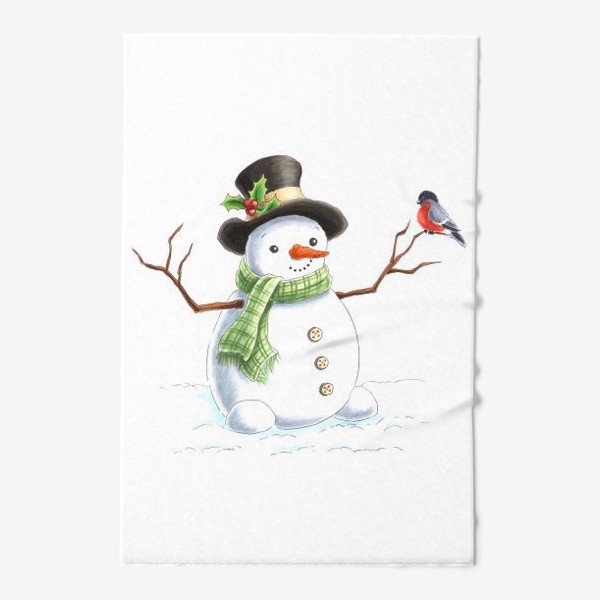 Полотенце «Снеговик и снегирь»