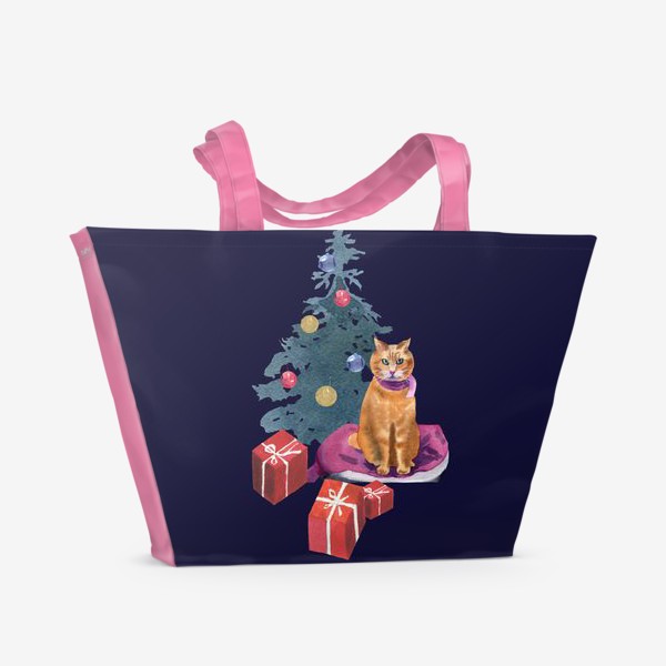 Пляжная сумка «Christmas with a cat»