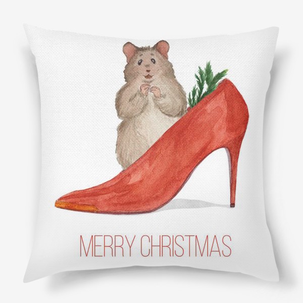 Подушка «Новогодняя мышка в красной туфле»