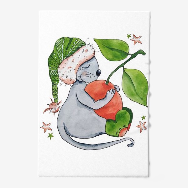 Полотенце «К Новому году мыши! Мышонок и мандарин.»