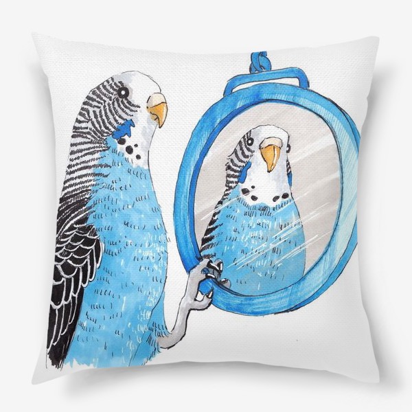 Подушка «Волнистый попугайчик с зеркалом»