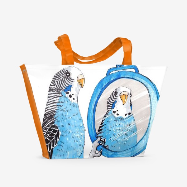 Пляжная сумка «Волнистый попугайчик с зеркалом»
