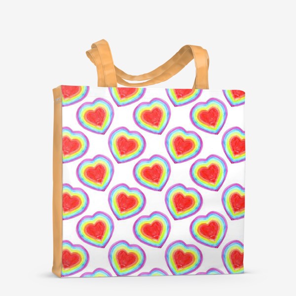 Сумка-шоппер «акварельные радужные сердечки - символ любви и свободы»