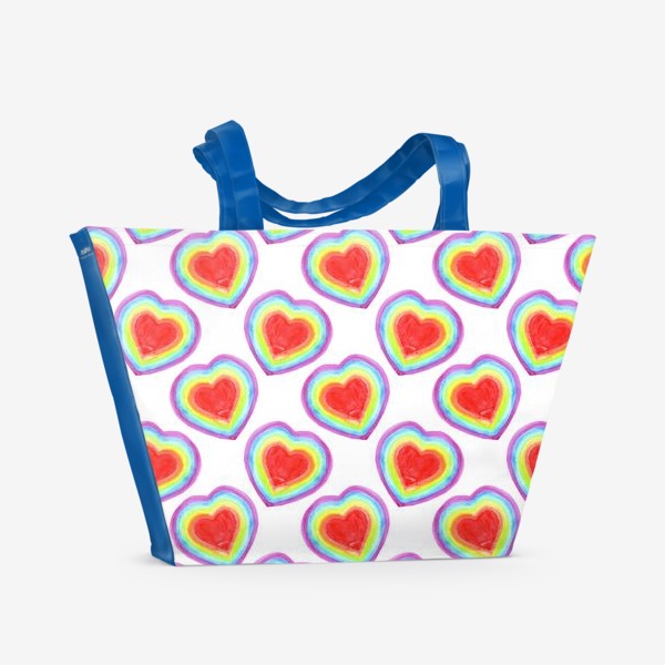 Пляжная сумка «акварельные радужные сердечки - символ любви и свободы»