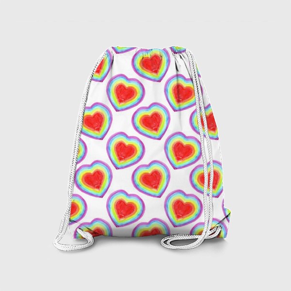 Рюкзак «акварельные радужные сердечки - символ любви и свободы»
