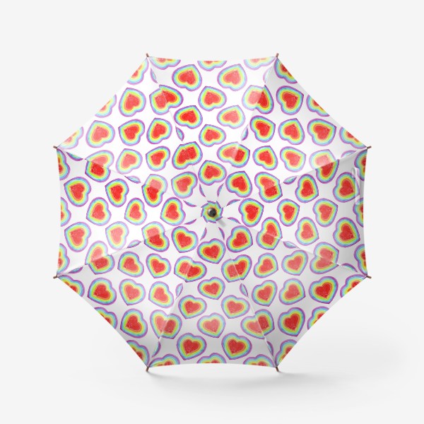 Зонт «акварельные радужные сердечки - символ любви и свободы»