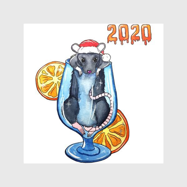 Шторы «новогодняя мышь \ крыса в стакане»