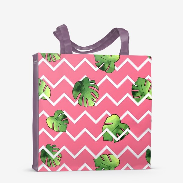 Сумка-шоппер «Яркий розовый паттерн с тропическими листьями»