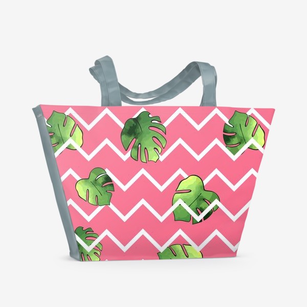 Пляжная сумка &laquo;Яркий розовый паттерн с тропическими листьями&raquo;