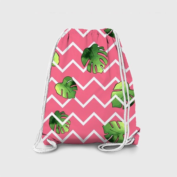 Рюкзак «Яркий розовый паттерн с тропическими листьями»