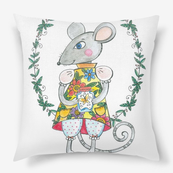 Подушка «Мышь с цветами»