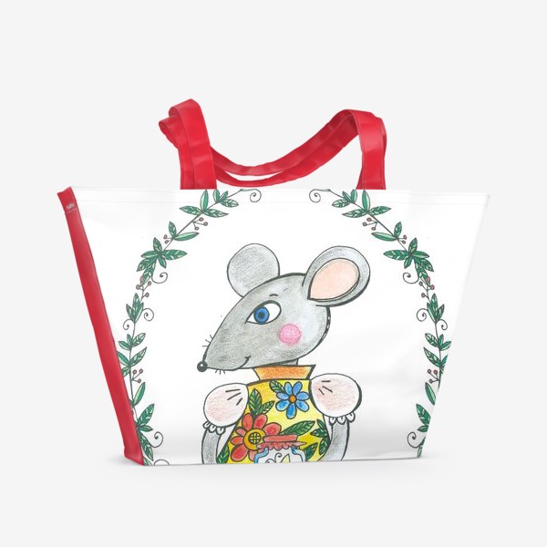 Пляжная сумка «Мышь с цветами»