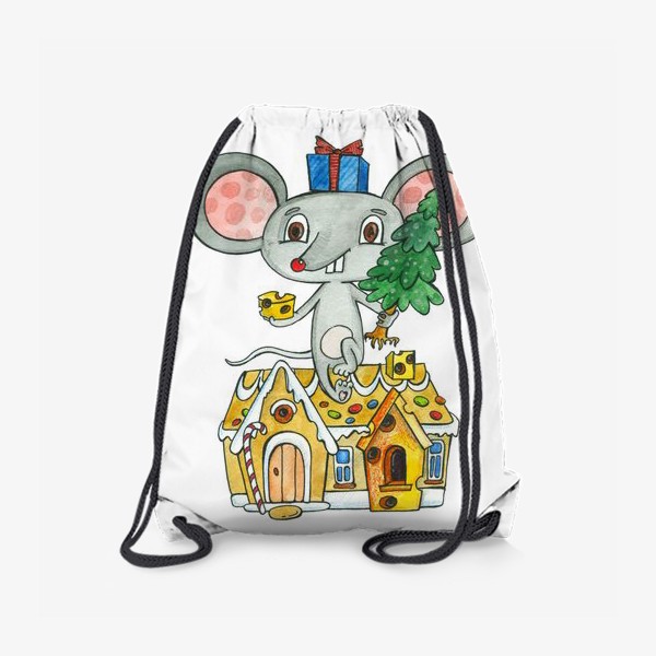 Рюкзак «Мышь с елкой  и пряничный домик»