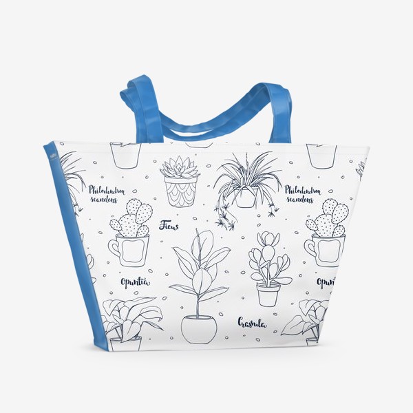 Пляжная сумка «Винтажный узор с домашними растениями и леттрингом»