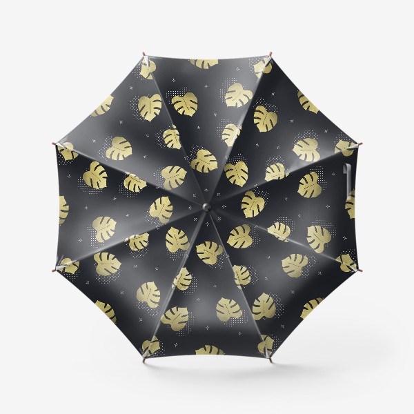 Зонт «Золотой паттерн с тропическими листьями монстеры»