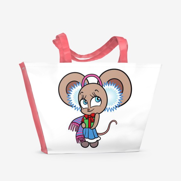 Пляжная сумка «Новогодняя мышка с подарком»