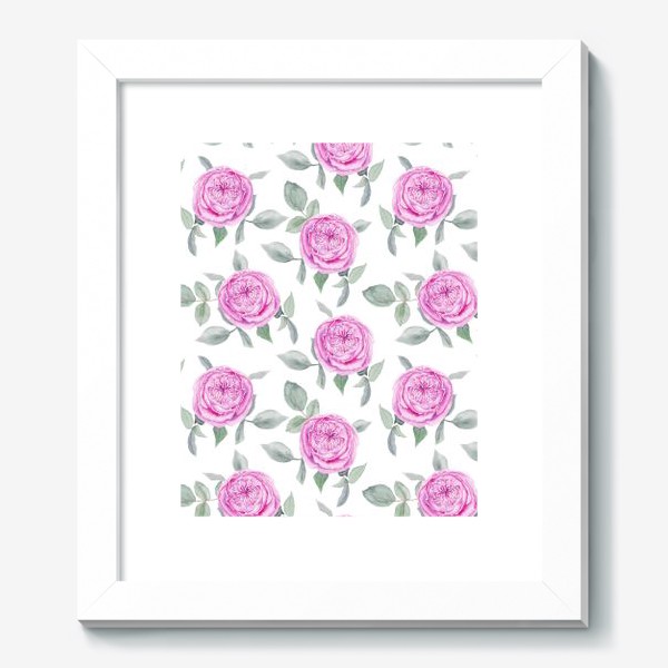 Картина «Розовые розы. Акварельный паттерн на белом фоне»