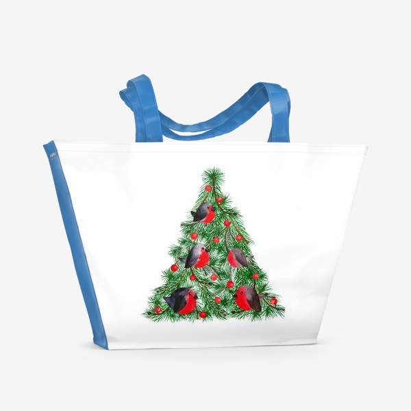 Пляжная сумка «Новогодняя ёлка со снегирями»
