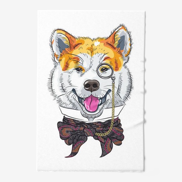 Полотенце &laquo;собака породы Акита Ину с моноклем и в галстуке&raquo;