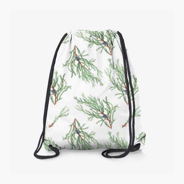Рюкзак «Можжевельник хвойное зимнее растение. Акварельный ботанический новогодний паттерн на белом фоне»