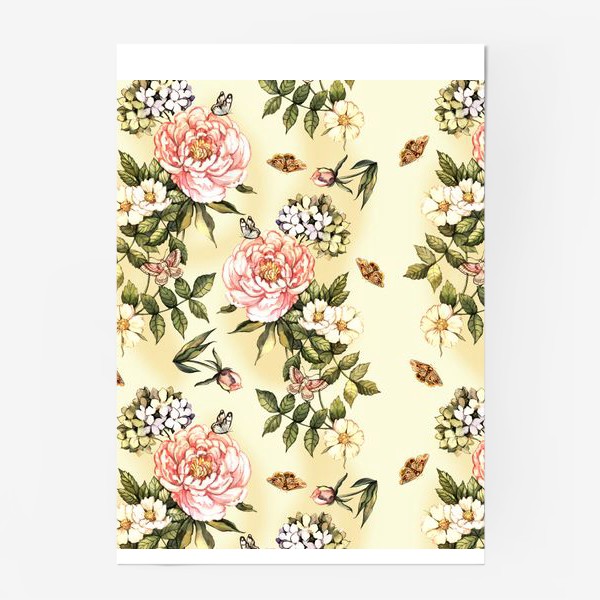 Постер «Нежный винтажный паттерн с цветами  и бабочками»