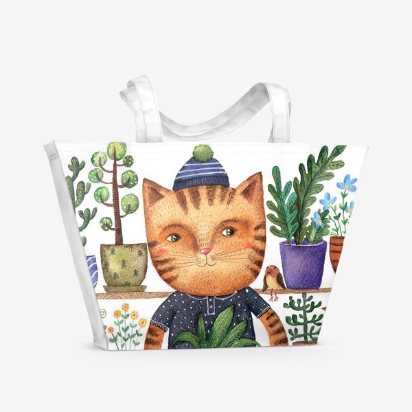 Пляжная сумка «Кот-ботаник»