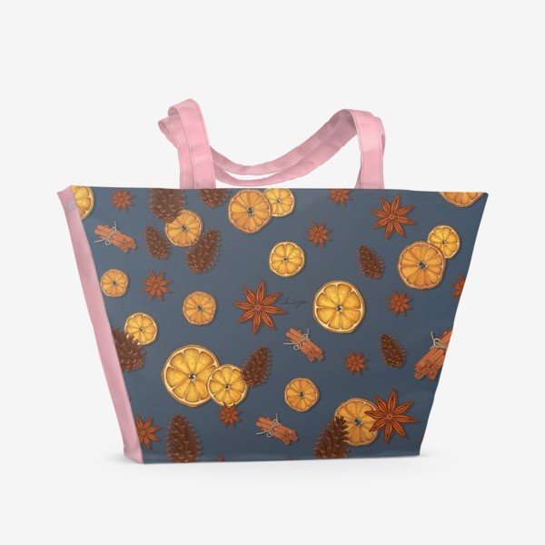 Пляжная сумка «Паттерн с апельсинами и корицей»