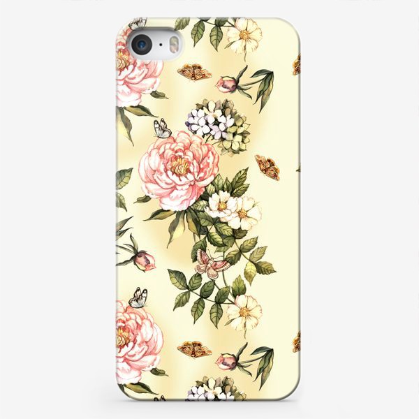 Чехол iPhone «Нежный винтажный паттерн с цветами  и бабочками»