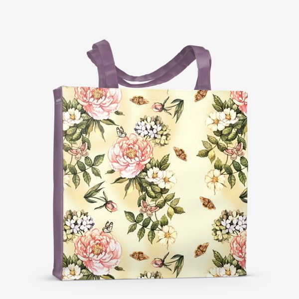Сумка-шоппер «Нежный винтажный паттерн с цветами  и бабочками»