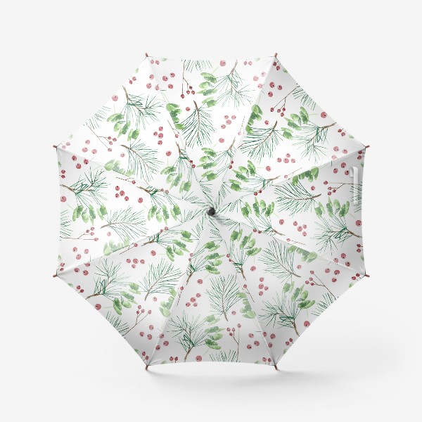 Зонт «Ель, эвкалипт и ягоды. Зимний бесшовный фон»