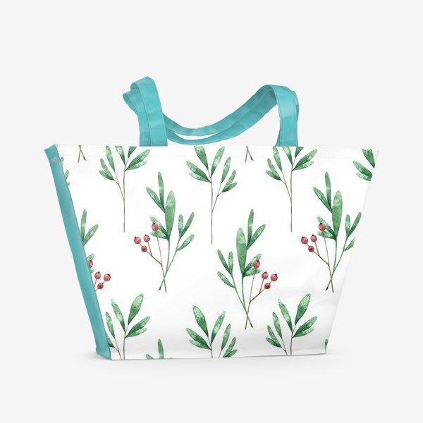 Пляжная сумка «Ветки с листьями и ягодами. Бесшовный паттерн»